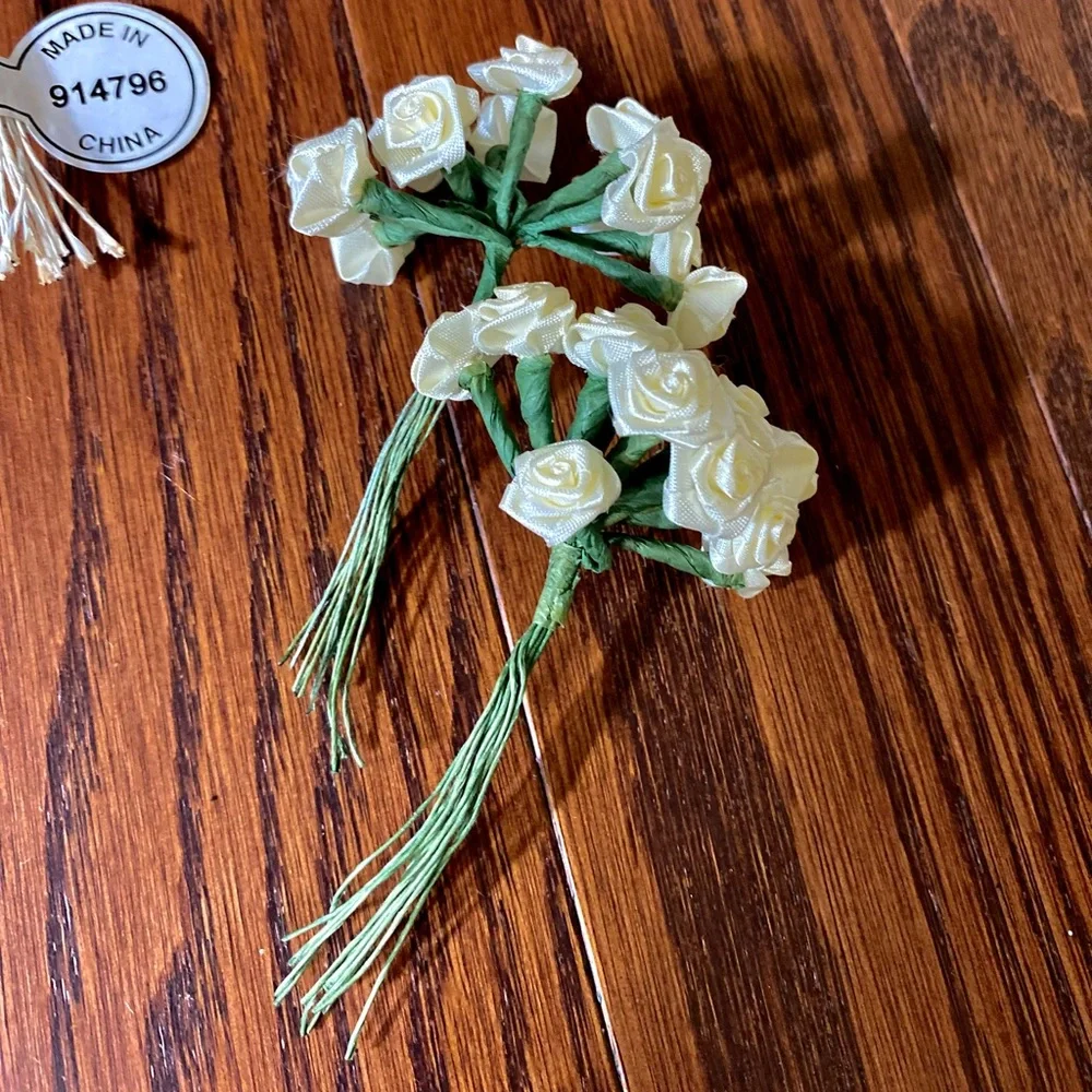 Wedding Set of 9 items artificial flowers and ribbon white silver green